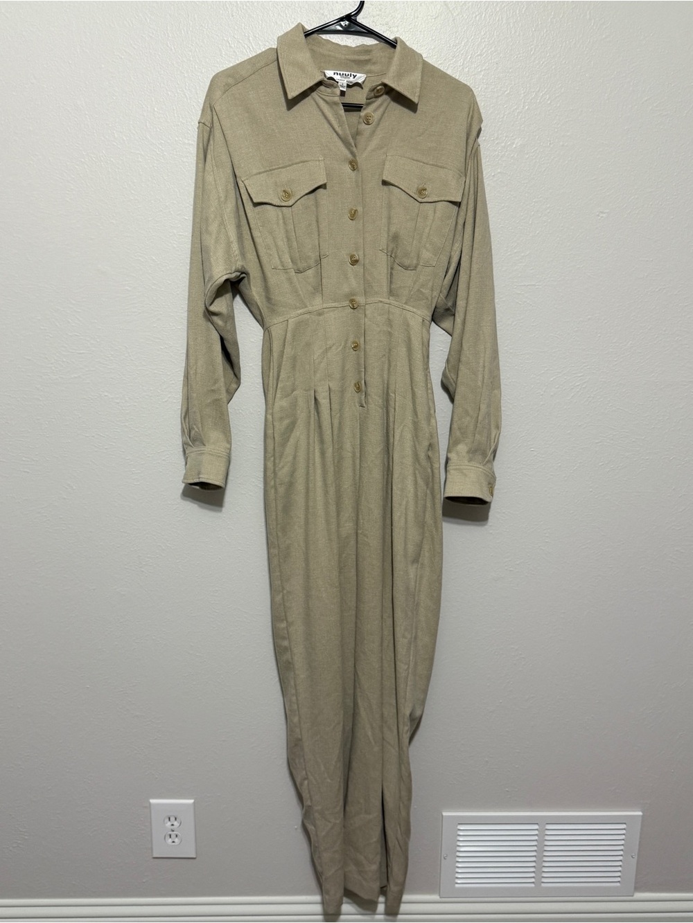 Nuuly x Ronny Kobo Long Sleeve Beige Brila Utility Jumpsuit 80s Quiet Luxury - Picture 6 of 13